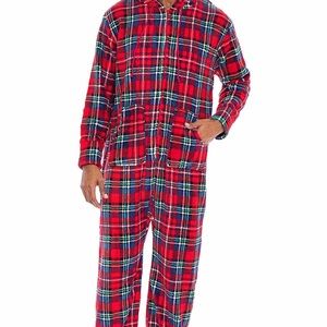 Alexander Del Rossa Men's Warm Fleece One Piece Hooded Footed Pajamas